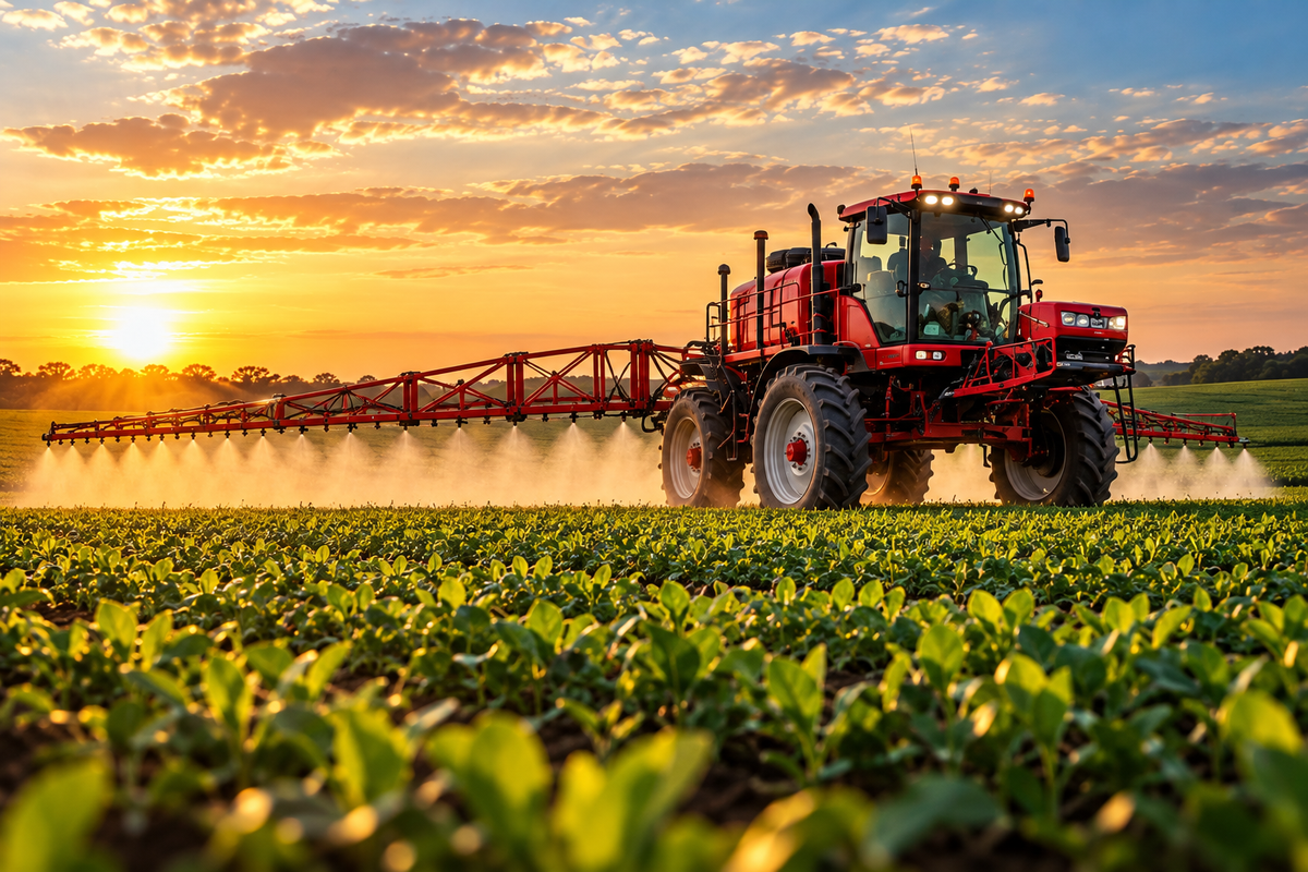 Pulverizador agrícola na lavoura: marketing para fabricantes de máquinas agrícolas